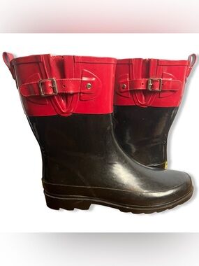 Western Chief Top Pop Mid Rain Boot Black Magenta Buckle Sz 9 Waterproof